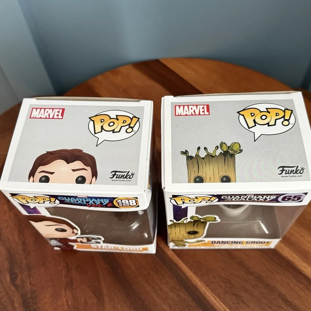 Funko Pop Marvel Guardians of the Galaxy Star-Lord 198 & Dancing Groot 65 Lot